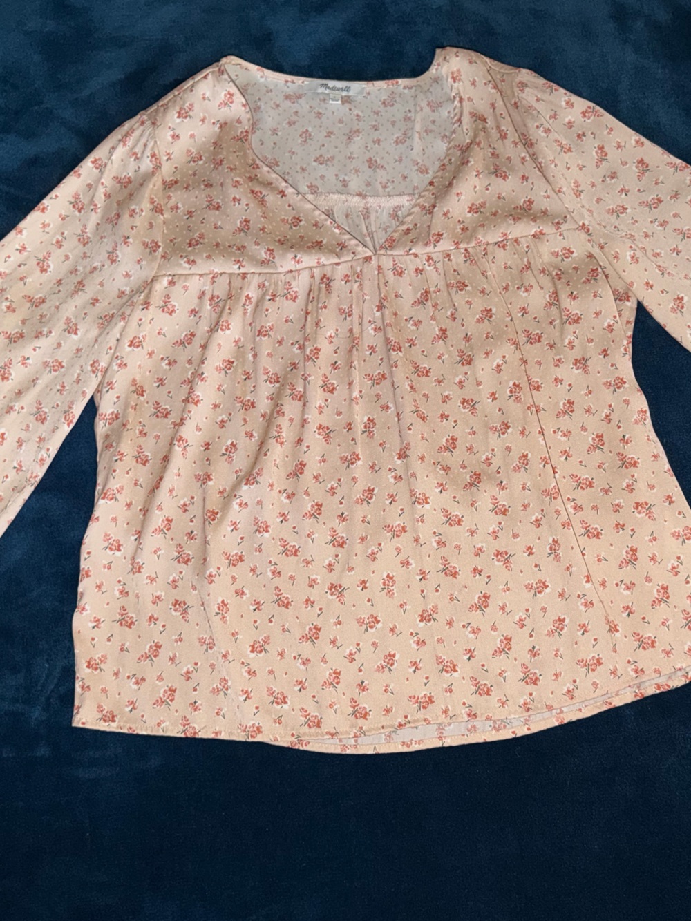 Madewell Cream Blush Floral V-Neck Peasant Blouse